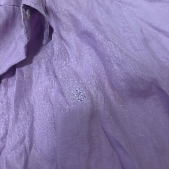 VTG Lauren Ralph Lauren RLL Embroidered 100% Linen Purple Button Up Shirt Sz 2X - Picture 2 of 6